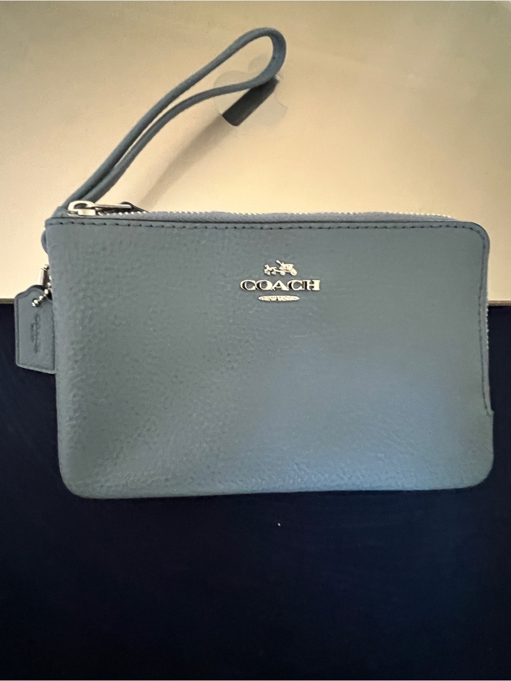 COACH Pebbled Leather Wristlet in Slate Blue-Grey